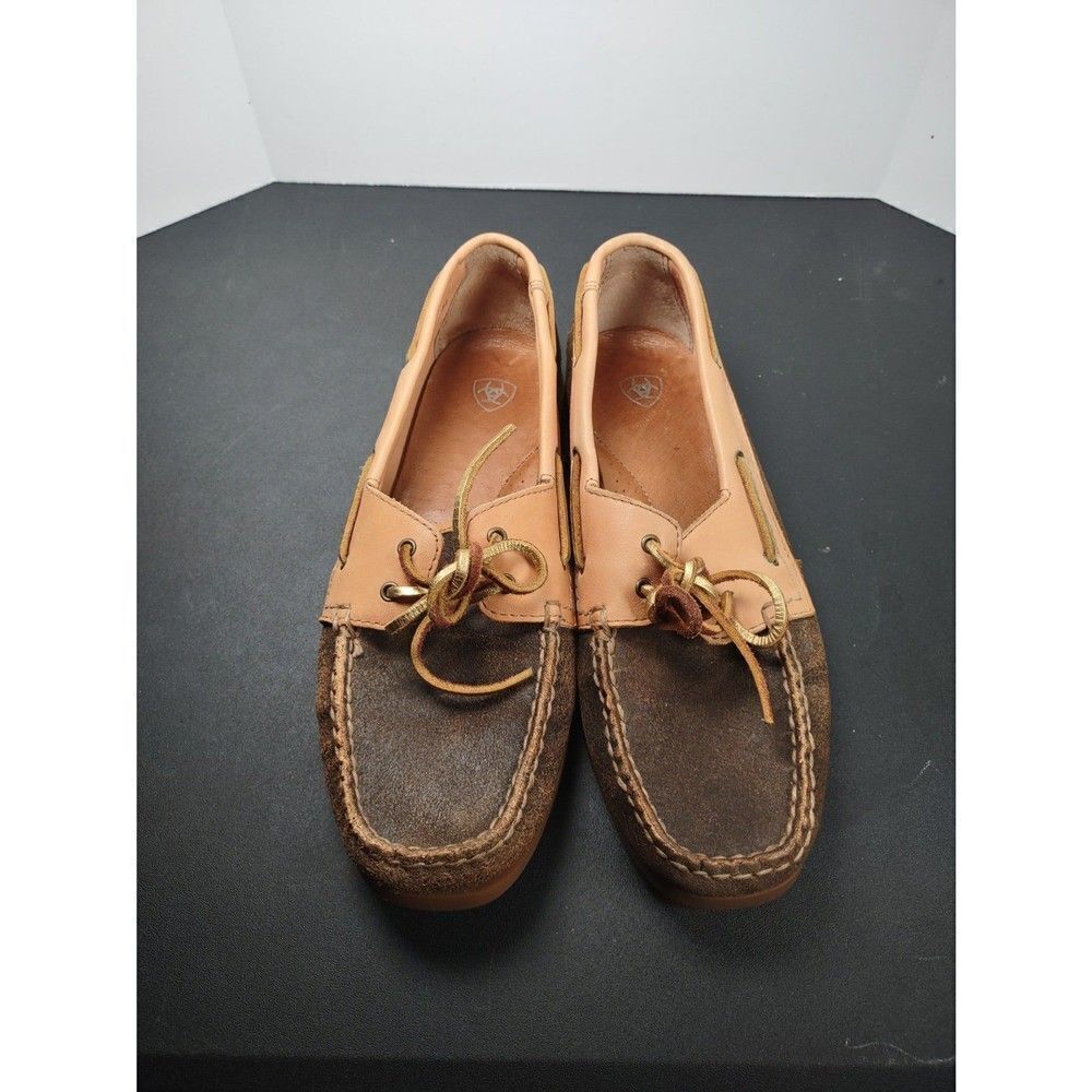 Ariat 10012905 Yuma Peach & Brown Boat Oxford Lace Up Leather Womens Shoe Sz 8.5 - Picture 5 of 8